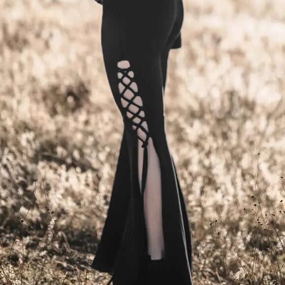 New Lace Up Split Hem Flare Leg Pants, Stylish Forbidden Pants OX 2X - Picture 2 of 2